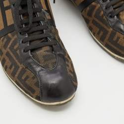 Fendi Brown/Black Zucca Canvas And Leather Low Top Sneakers Size 44