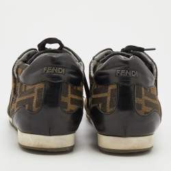 Fendi Brown/Black Zucca Canvas And Leather Low Top Sneakers Size 44