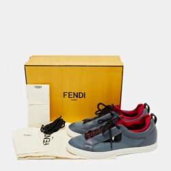 Fendi Red/Grey Leather And Fabric  Rockoko Low Top Sneakers Size 42 