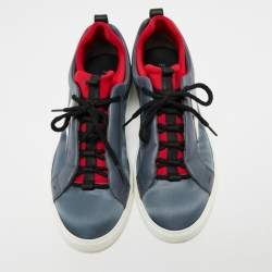 Fendi Red/Grey Leather And Fabric  Rockoko Low Top Sneakers Size 42 