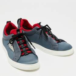 Fendi Red/Grey Leather And Fabric  Rockoko Low Top Sneakers Size 42 