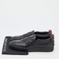 Pre Owned Fendi Black Leather Monster 3D Eyes Slip On Sneakers Size 44