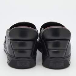 Pre Owned Fendi Black Leather Monster 3D Eyes Slip On Sneakers Size 44
