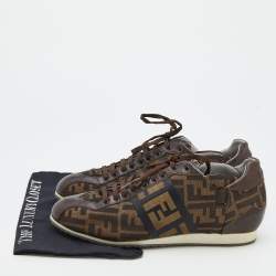 Fendi Brown Zucca Canvas And Leather Low Top Sneakers Size 43.5