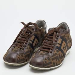 Fendi Brown Zucca Canvas And Leather Low Top Sneakers Size 43.5