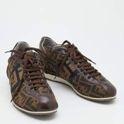Fendi Brown Zucca Canvas And Leather Low Top Sneakers Size 43.5