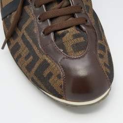 Fendi Brown Zucca Canvas And Leather Low Top Sneakers Size 43.5