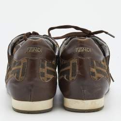 Fendi Brown Zucca Canvas And Leather Low Top Sneakers Size 43.5