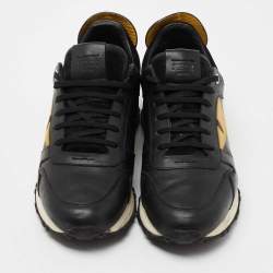 مملوكة مسبقًا Fendi Black/Yellow Leather And Suede Monster Studded Sneakers Size 40