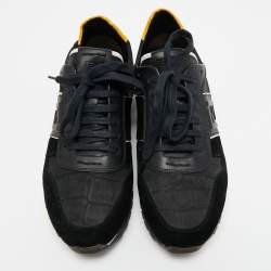 Fendi Black/Yellow Leather, Suede and Printed Fabric Low Top Sneakers Size 42.5