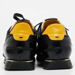 Fendi Black/Yellow Leather, Suede and Printed Fabric Low Top Sneakers Size 42.5