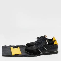 Fendi Black/Yellow Leather, Suede and Printed Fabric Low Top Sneakers Size 42.5