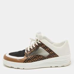 Fendi Tri Color Zucca Leather and Mesh Low Top Sneakers Size 44