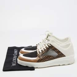 Fendi Tri Color Zucca Leather and Mesh Low Top Sneakers Size 44