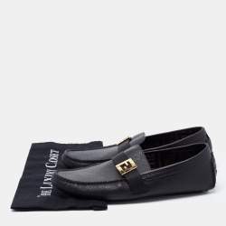 Pre Owned Fendi Black Leather FF Slip On Loafers Size 43 