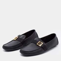 Pre Owned Fendi Black Leather FF Slip On Loafers Size 43 