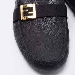 Pre Owned Fendi Black Leather FF Slip On Loafers Size 43 