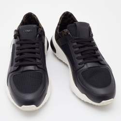 Fendi Black/Brown Leather and Zucca Fabric Low Top Sneakers Size 42
