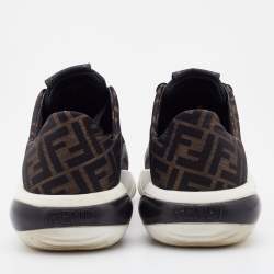 Fendi Black/Brown Leather and Zucca Fabric Low Top Sneakers Size 42