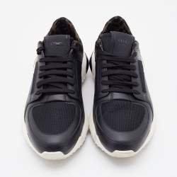 Fendi Black/Brown Leather and Zucca Fabric Low Top Sneakers Size 42