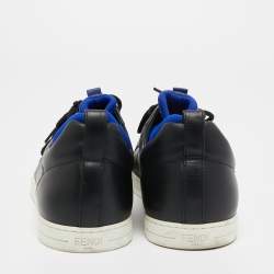 Pre Owned Fendi Black/Blue Leather and Neoprene Monster Trainer Low Top Sneakers Size 43