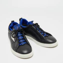 Pre Owned Fendi Black/Blue Leather and Neoprene Monster Trainer Low Top Sneakers Size 43