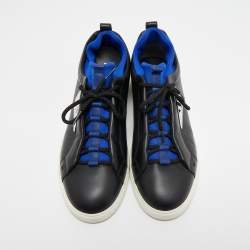 Pre Owned Fendi Black/Blue Leather and Neoprene Monster Trainer Low Top Sneakers Size 43