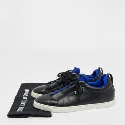 Pre Owned Fendi Black/Blue Leather and Neoprene Monster Trainer Low Top Sneakers Size 43