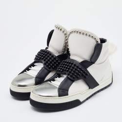 Fendi Tricolor Leather Karlito Studded High Top Sneakers Size 41