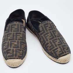 Fendi Brown/Black Zucca Canvas and Leather Espadrille Smoking Slippers Size 43