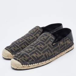 Fendi Brown/Black Zucca Canvas and Leather Espadrille Smoking Slippers Size 43