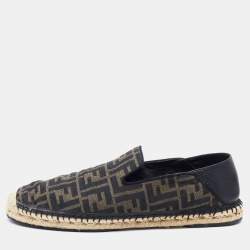 Fendi Brown/Black Zucca Canvas and Leather Espadrille Smoking Slippers Size 43