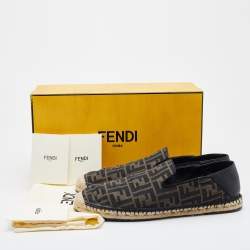Fendi Brown/Black Zucca Canvas and Leather Espadrille Smoking Slippers Size 43