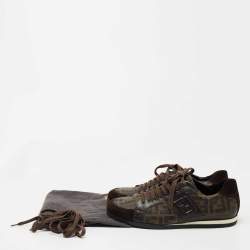 Fendi Brown Zucca Canvas and Leather Low Top Sneakers Size 44.5 