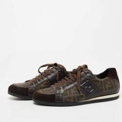Fendi Brown Zucca Canvas and Leather Low Top Sneakers Size 44.5 