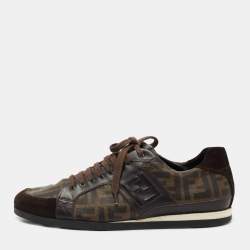 Fendi Brown Zucca Canvas and Leather Low Top Sneakers Size 44.5 