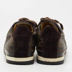 Fendi Brown Zucca Canvas and Leather Low Top Sneakers Size 44.5 