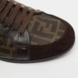 Fendi Brown Zucca Canvas and Leather Low Top Sneakers Size 44.5 