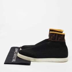 Pre Owned Fendi Black Suede and Knit Fabric Zucca Print High Top Sneakers Size 41.5