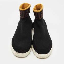 Pre Owned Fendi Black Suede and Knit Fabric Zucca Print High Top Sneakers Size 41.5