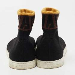 Pre Owned Fendi Black Suede and Knit Fabric Zucca Print High Top Sneakers Size 41.5