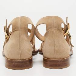 Pre Owned Fendi Beige Suede Flat Sandals Size 42