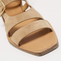 Pre Owned Fendi Beige Suede Flat Sandals Size 42