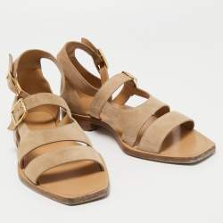 Pre Owned Fendi Beige Suede Flat Sandals Size 42