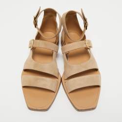 Pre Owned Fendi Beige Suede Flat Sandals Size 42