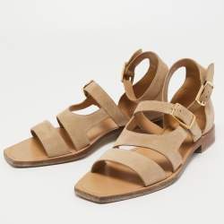Pre Owned Fendi Beige Suede Flat Sandals Size 42