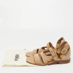 Pre Owned Fendi Beige Suede Flat Sandals Size 42