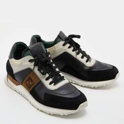 Pre Owned Fendi Multicolor Suede and Leather FF Logo Band Low Top Sneakers Size 41