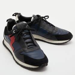 مملوكة مسبقًا Fendi Black/Blue Leather and Suede Low Top Sneakers Size 43