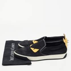 Pre Owned Fendi Black Suede Monster Eye Slip On Sneakers Size 45